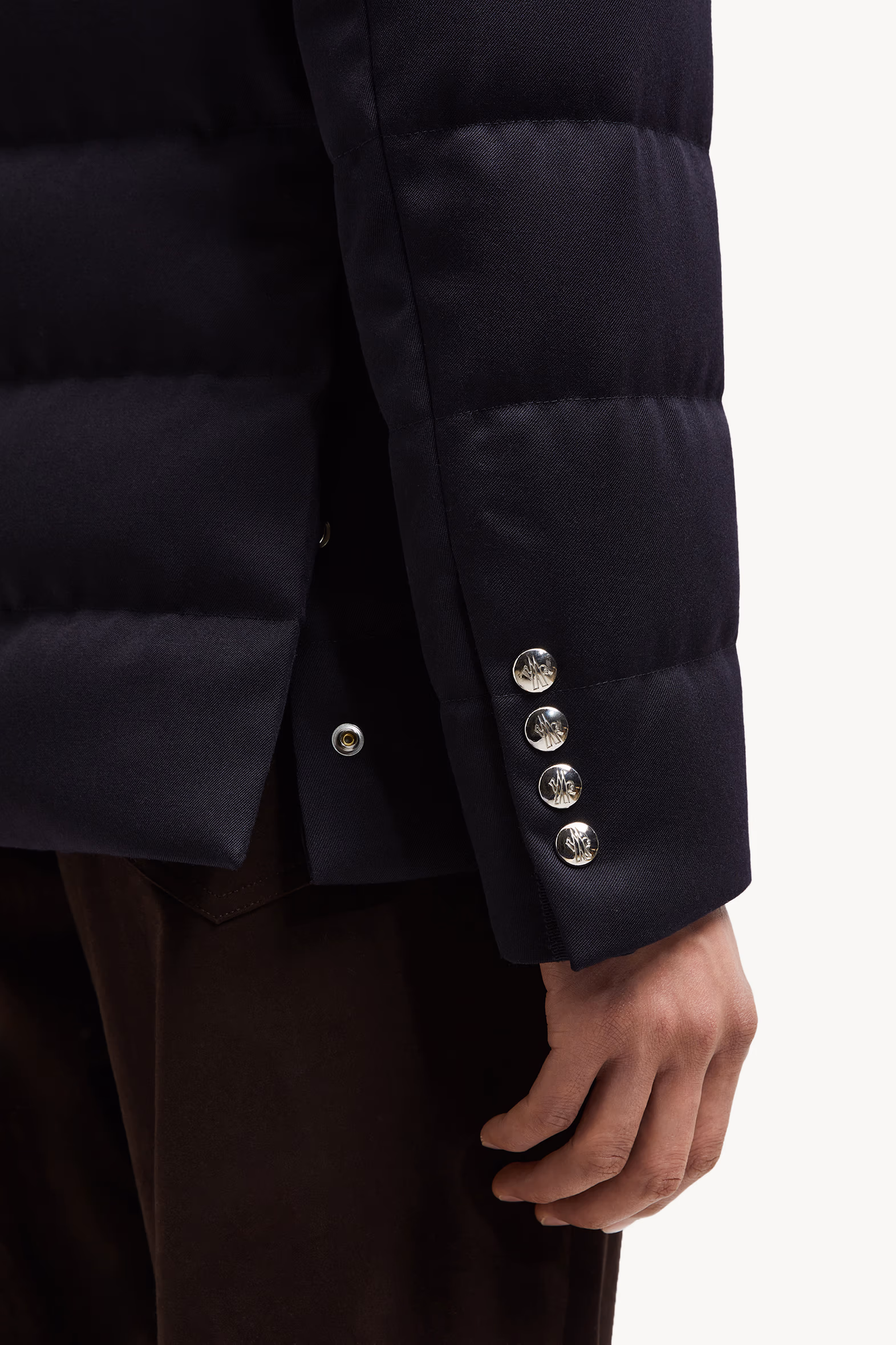 Bess Hooded Wool Short Down Jacket Navy Blue Moncler 9